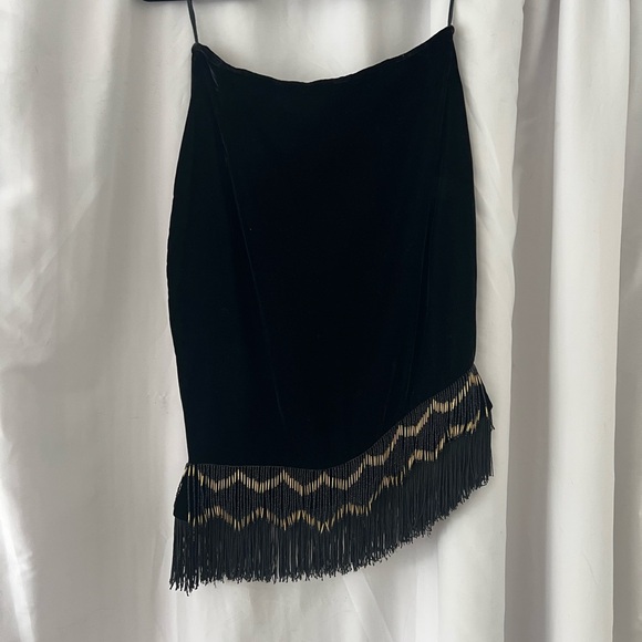 Vintage Frissons Paris velvet fringe & beaded Black Women's Skirt - Picture 10 of 10